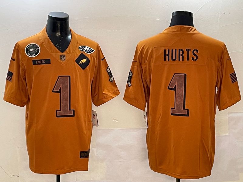 Men Philadelphia Eagles 1 Hurts Yellow Nike 2025 Salute to Service Limited NFL Jersey style 6